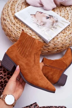 Botki Damskie Płaski Obcas Camel Umberco