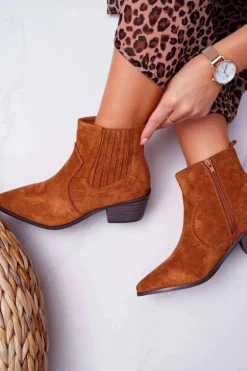 Botki Damskie Płaski Obcas Camel Umberco