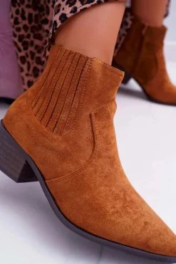 Botki Damskie Płaski Obcas Camel Umberco