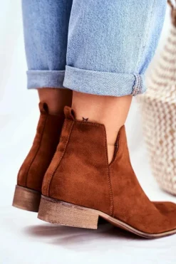 Botki Damskie Płaski Obcas Wiosenne Camel Viva