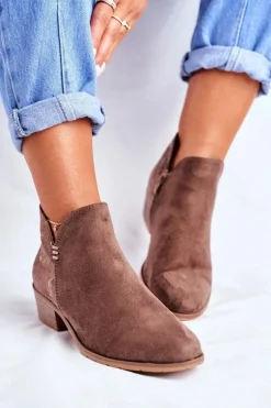 Botki Damskie Płaski Obcas Wiosenne Brązowe Elizabeth