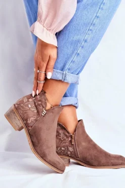 Botki Damskie Płaski Obcas Wiosenne Brązowe Elizabeth