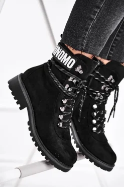 Botki Damskie Płaski Obcas Na Suwak Czarne Popsi