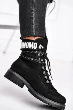 Botki Damskie Płaski Obcas Na Suwak Czarne Popsi