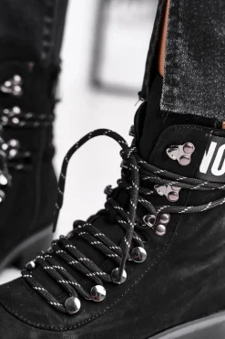 Botki Damskie Płaski Obcas Na Suwak Czarne Popsi