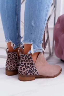 Botki Damskie Płaski Obcas Wiosenne Skórzane Beżowe Madness