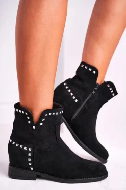 Botki Damskie Płaski Obcas Czarne Autumn Vibes