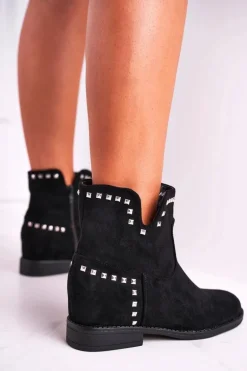 Botki Damskie Płaski Obcas Czarne Autumn Vibes