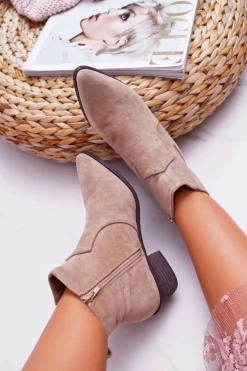 Botki Damskie Płaski Obcas Beżowe Umberco