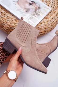 Botki Damskie Płaski Obcas Beżowe Umberco