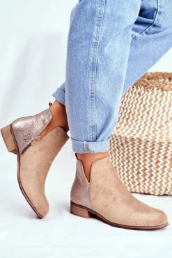 Botki Damskie Płaski Obcas Wiosenne Khaki Viva