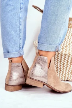 Botki Damskie Płaski Obcas Wiosenne Khaki Viva