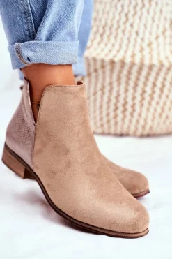 Botki Damskie Płaski Obcas Wiosenne Khaki Viva