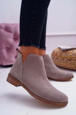 Botki Damskie Płaski Obcas Wiosenne Skórzane Cappuccino Madness