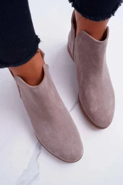 Botki Damskie Płaski Obcas Wiosenne Skórzane Cappuccino Madness