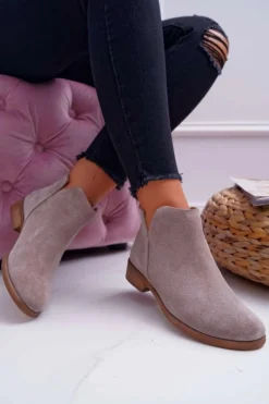 Botki Damskie Płaski Obcas Wiosenne Skórzane Cappuccino Madness