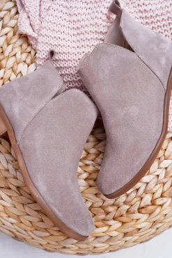 Botki Damskie Płaski Obcas Wiosenne Skórzane Cappuccino Madness