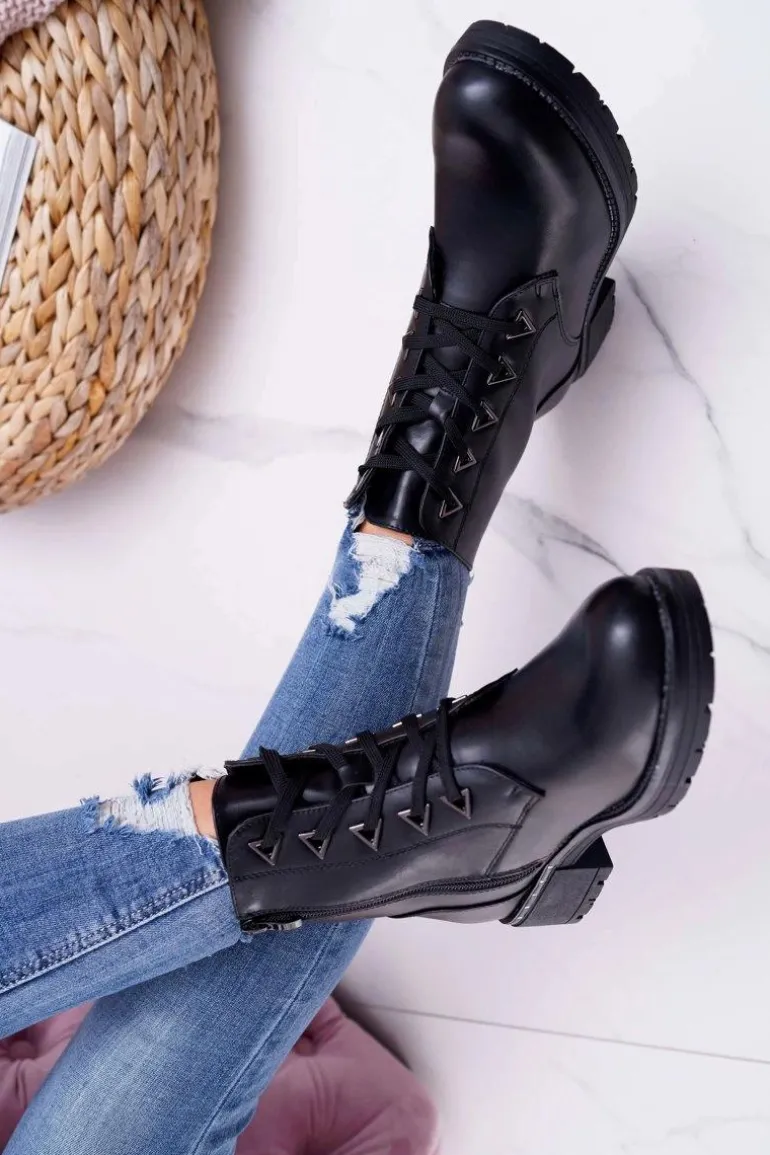 Botki Damskie Płaski Obcas Czarne Sergio Leone TR718