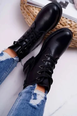 Botki Damskie Płaski Obcas Czarne Sergio Leone TR718