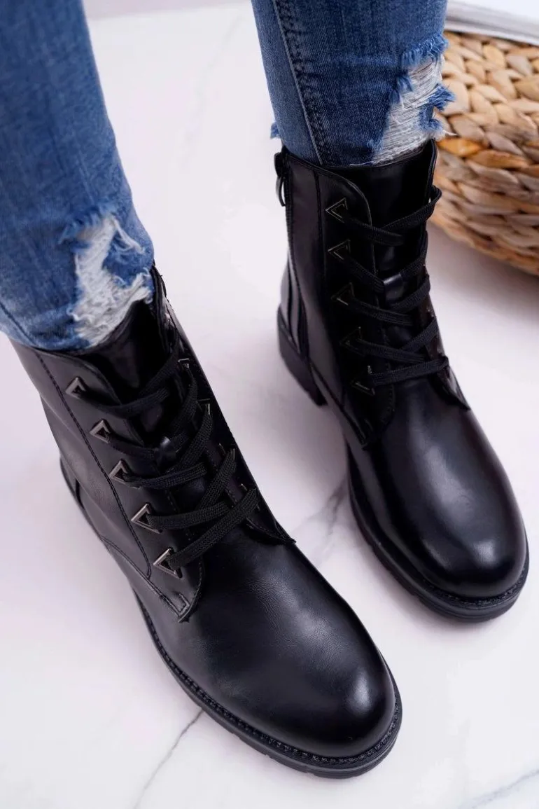 Botki Damskie Płaski Obcas Czarne Sergio Leone TR718