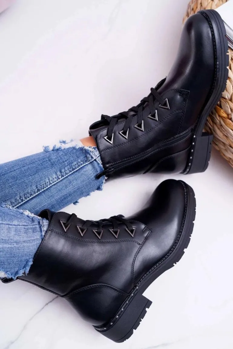 Botki Damskie Płaski Obcas Czarne Sergio Leone TR718