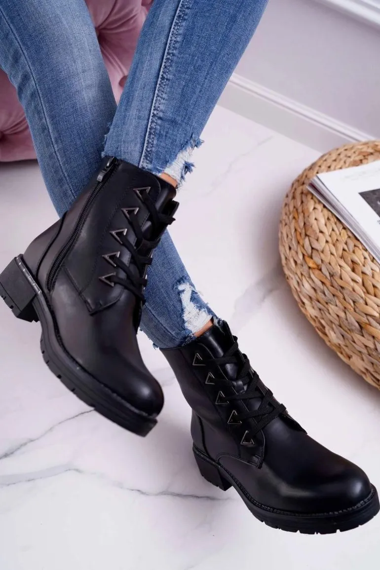 Botki Damskie Płaski Obcas Czarne Sergio Leone TR718