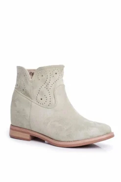 Botki Damskie Płaski Obcas Zamszowe Ażurowe Zielone Raffe
