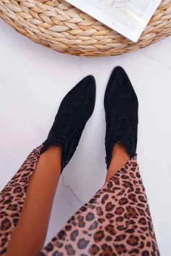 Botki Damskie Płaski Obcas Czarne Umberco