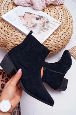 Botki Damskie Płaski Obcas Czarne Umberco