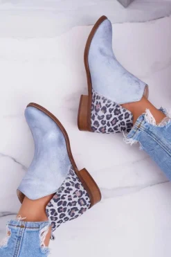 Botki Damskie Płaski Obcas Wiosenne Skórzane Niebieskie Madness