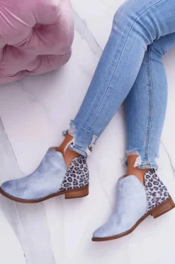 Botki Damskie Płaski Obcas Wiosenne Skórzane Niebieskie Madness