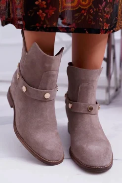 Botki Damskie Płaskie Laura Messi 1890 Skóra Zamsz Beżowe Darmah