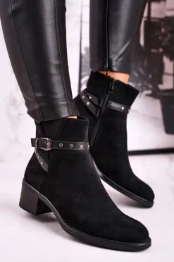 Botki Damskie Sergio Leone Zamszowe Czarne BT615