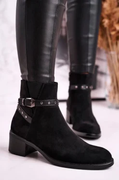 Botki Damskie Sergio Leone Zamszowe Czarne BT615