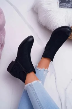 Botki Damskie Sergio Leone Sztyblety Eko Nubuk Czarne Vuko