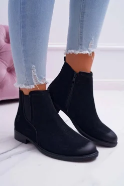 Botki Damskie Sergio Leone Sztyblety Eko Nubuk Czarne Vuko