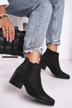 Botki Damskie Sergio Leone Sztyblety Eko Nubuk Czarne BT621