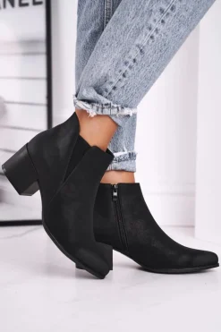 Botki Damskie Sergio Leone Sztyblety Eko Nubuk Czarne BT621