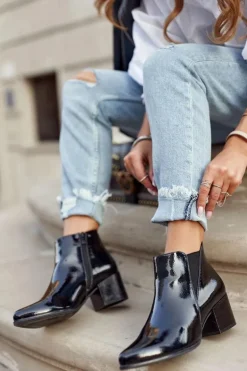 Botki Damskie Sergio Leone Sztyblety Lakierowane Czarne BT621