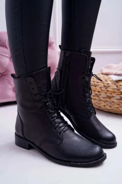 Botki Damskie Skóra Licowa Nicole 2315 Czarne The Island