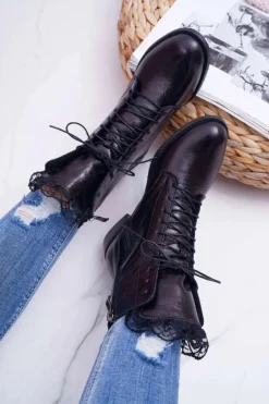 Botki Damskie Skóra Naturalna Nicole Czarne 2193