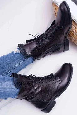 Botki Damskie Skóra Naturalna Nicole Czarne 2193