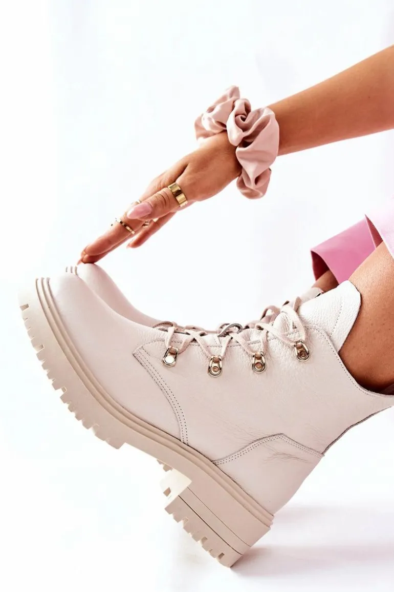 Botki Damskie Skórzane Beżowe Nicole 2674