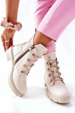 Botki Damskie Skórzane Beżowe Nicole 2674