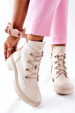 Botki Damskie Skórzane Beżowe Nicole 2674