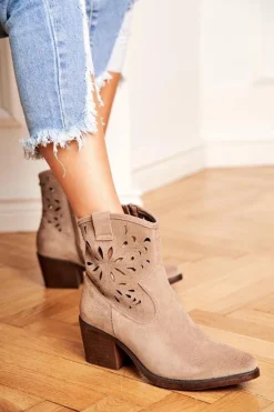 Botki Damskie Skórzane Beżowe Barski 12622