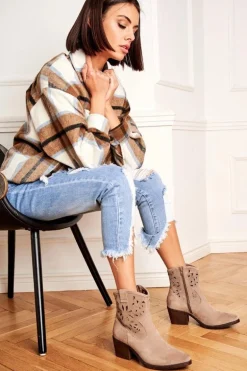 Botki Damskie Skórzane Beżowe Barski 12622