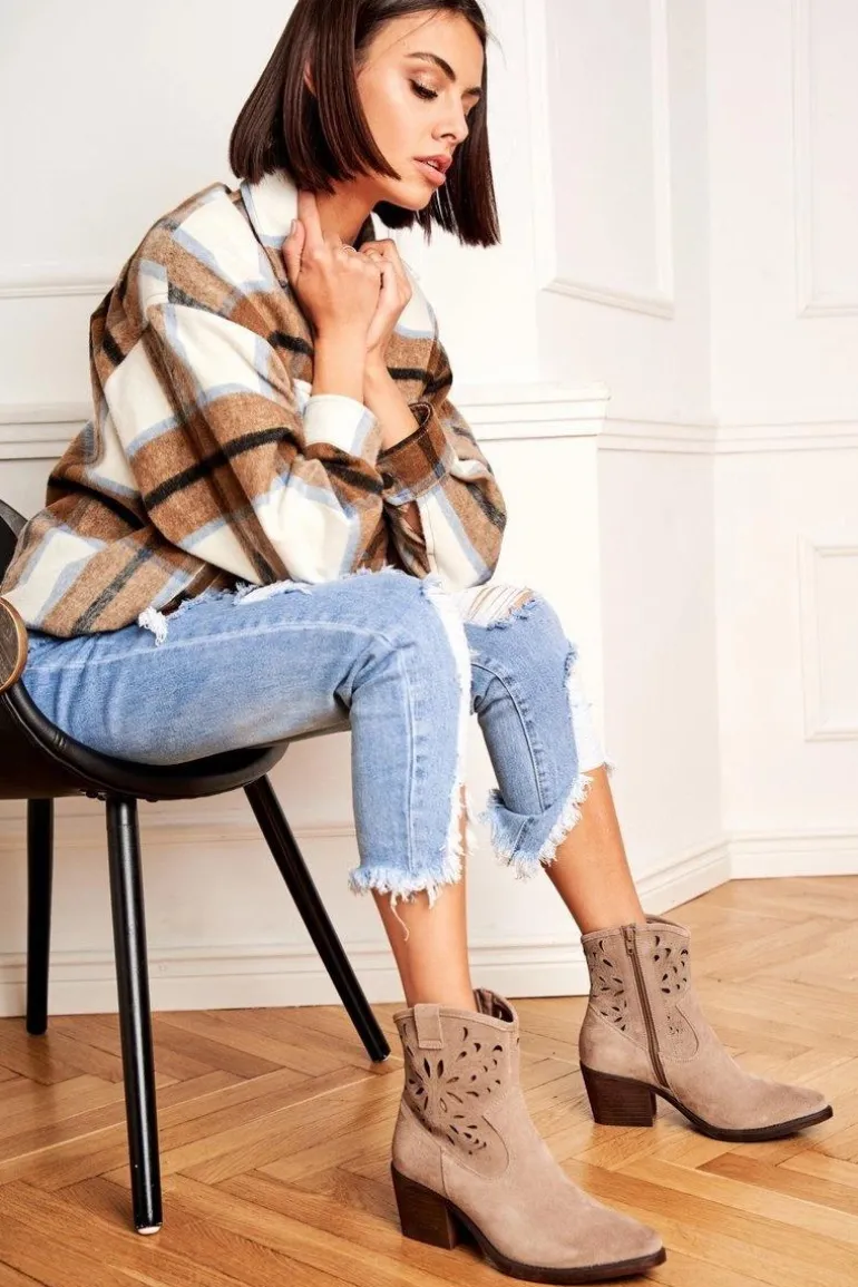 Botki Damskie Skórzane Beżowe Barski 12622