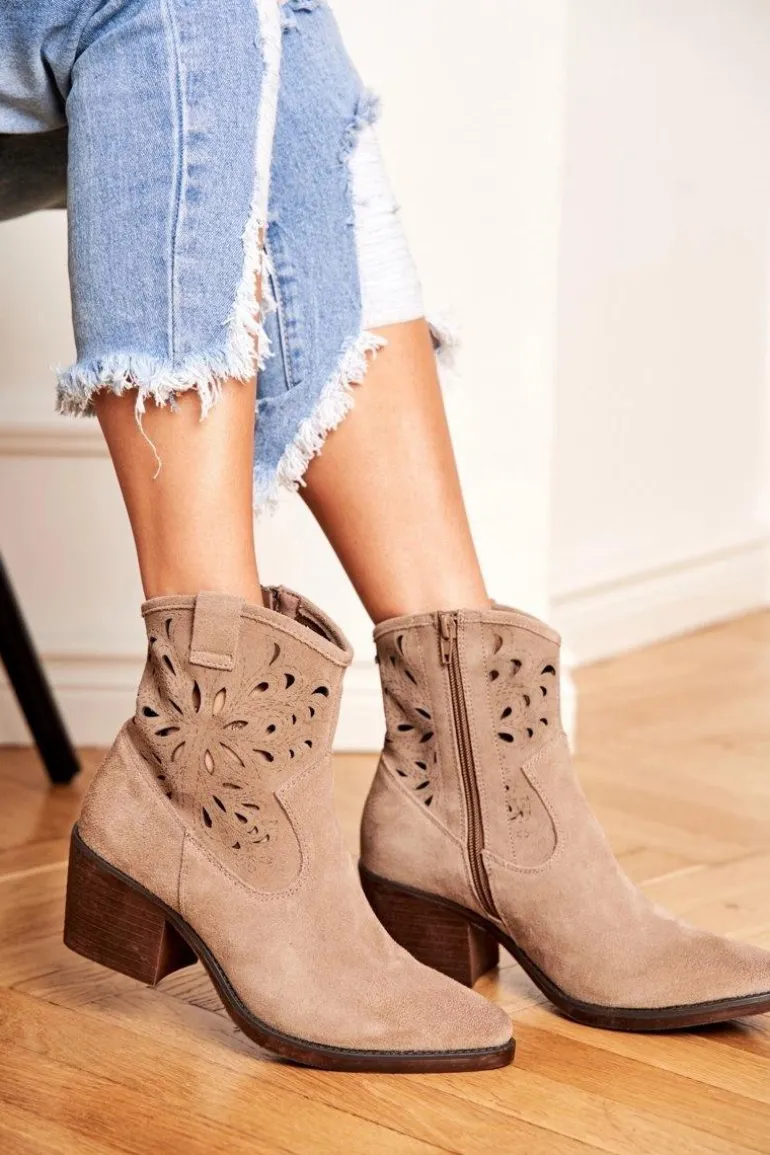 Botki Damskie Skórzane Beżowe Barski 12622