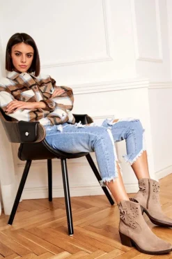 Botki Damskie Skórzane Beżowe Barski 12622